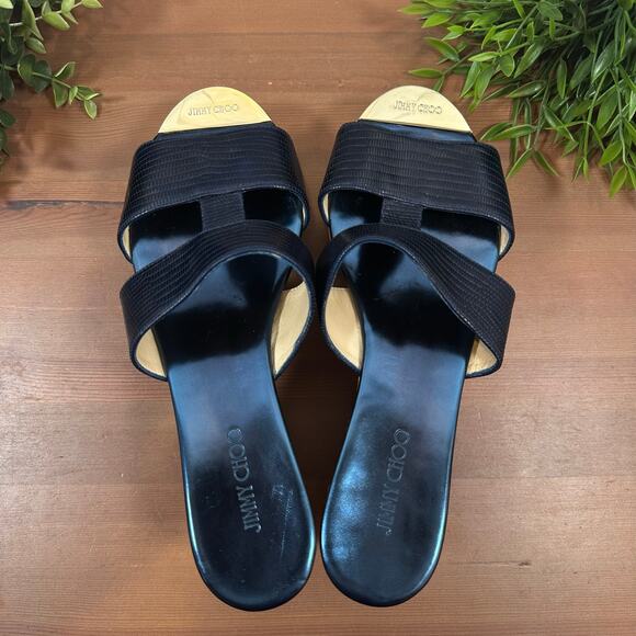 Jimmy Choo Women's Blue Embossed Leather Wedge Sandals Size 41 US 11 - Picture 6 of 10